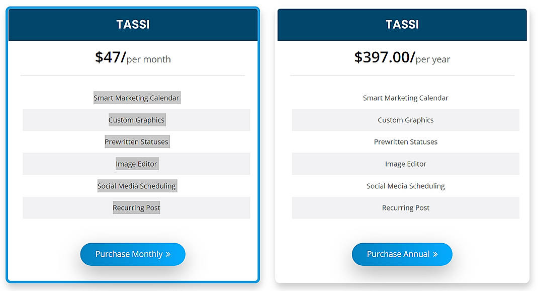 Pricing screenshot