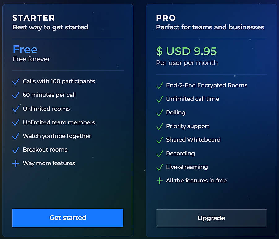 Pricing screenshot