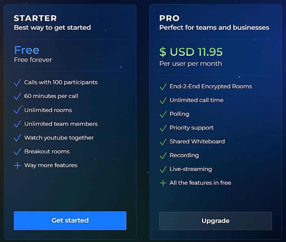 Pricing screenshot