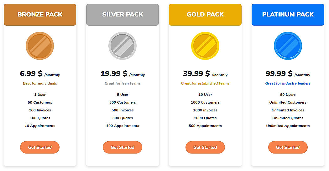 Pricing screenshot