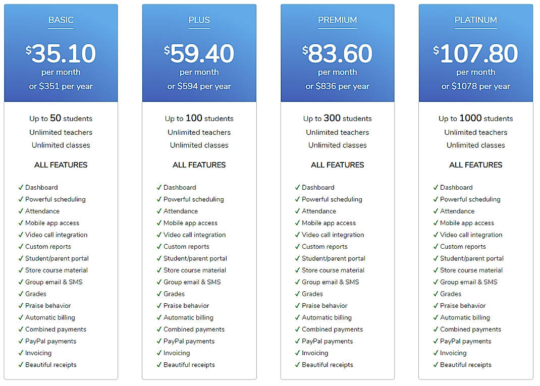 Pricing screenshot