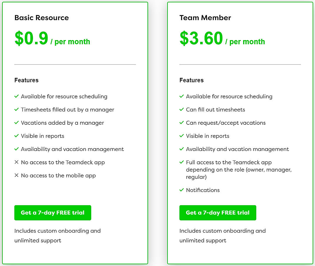 Pricing screenshot