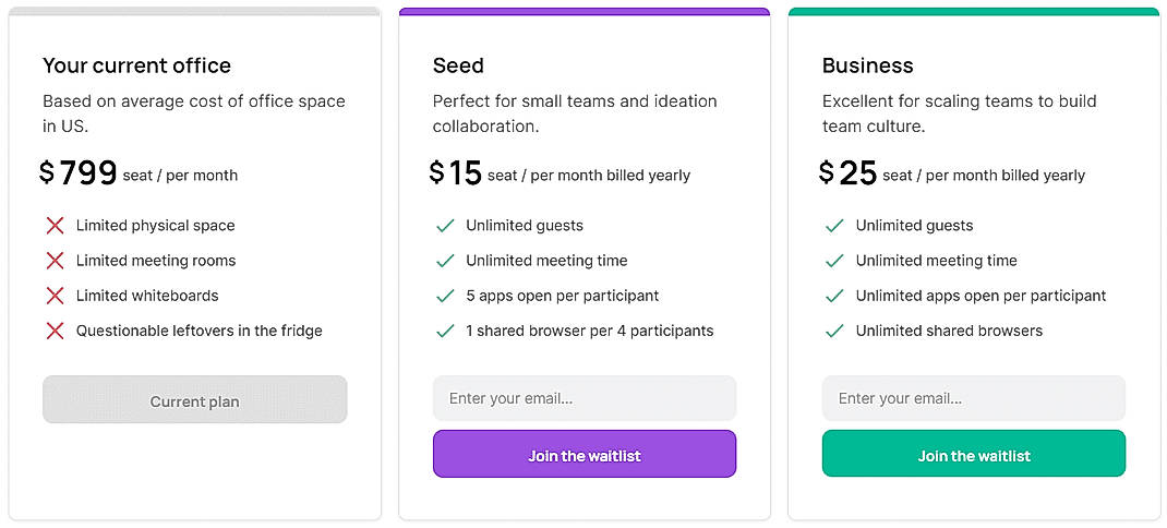Pricing screenshot