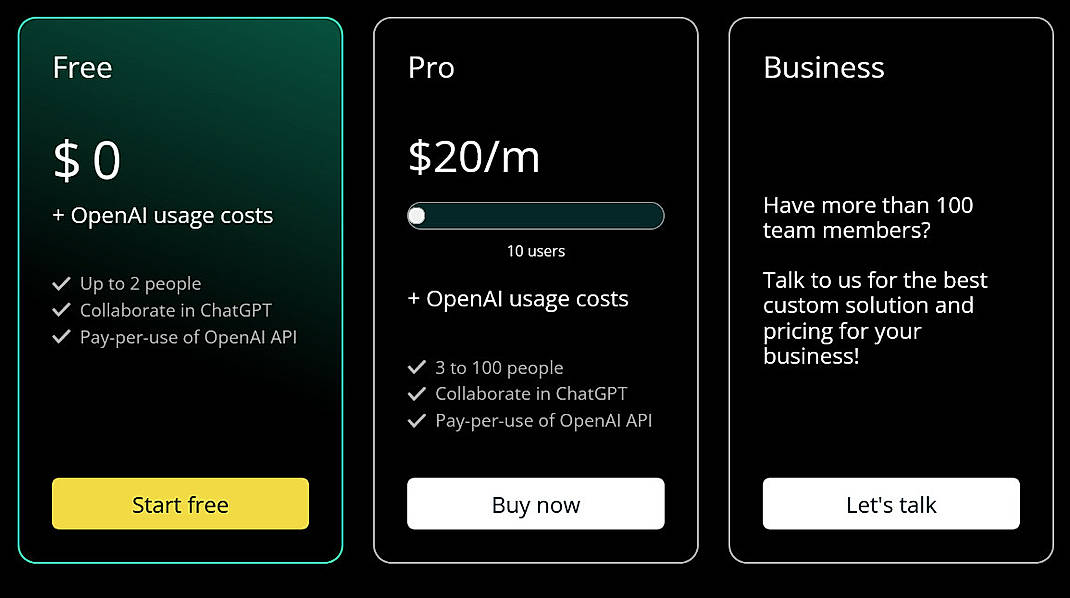 Pricing screenshot