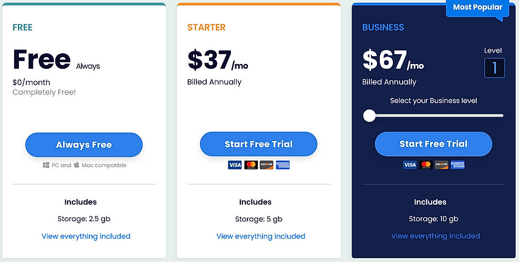 Pricing screenshot