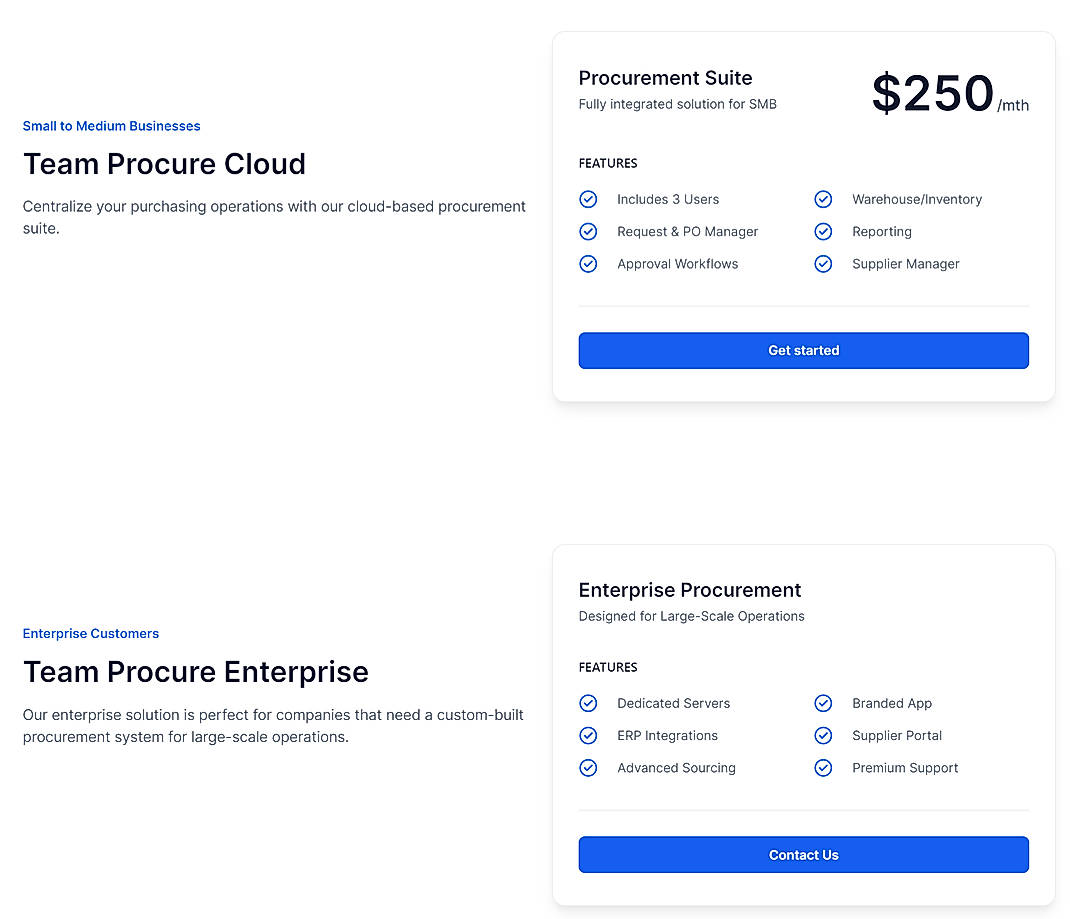 Pricing screenshot