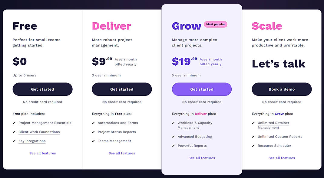 Pricing screenshot