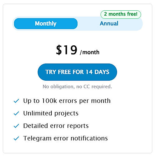 Pricing screenshot