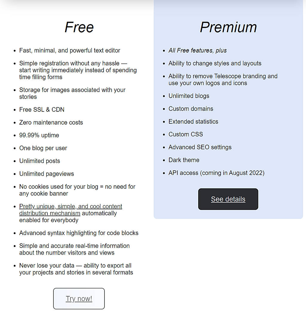 Pricing screenshot