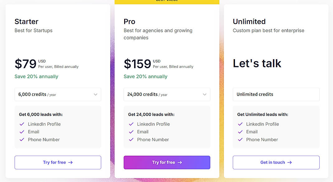 Pricing screenshot