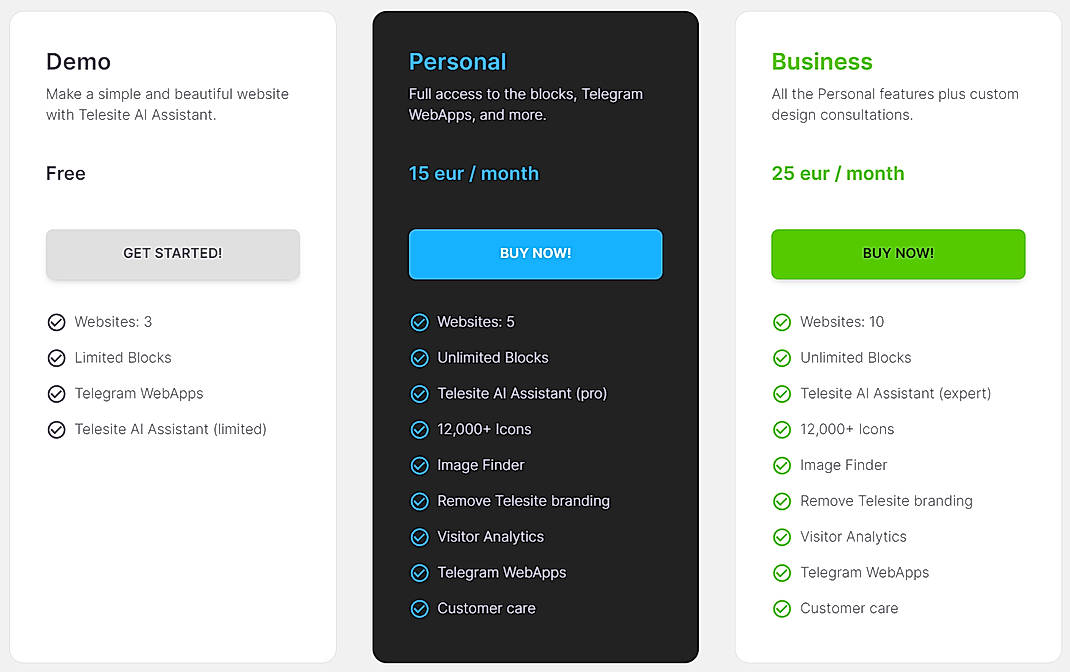 Pricing screenshot