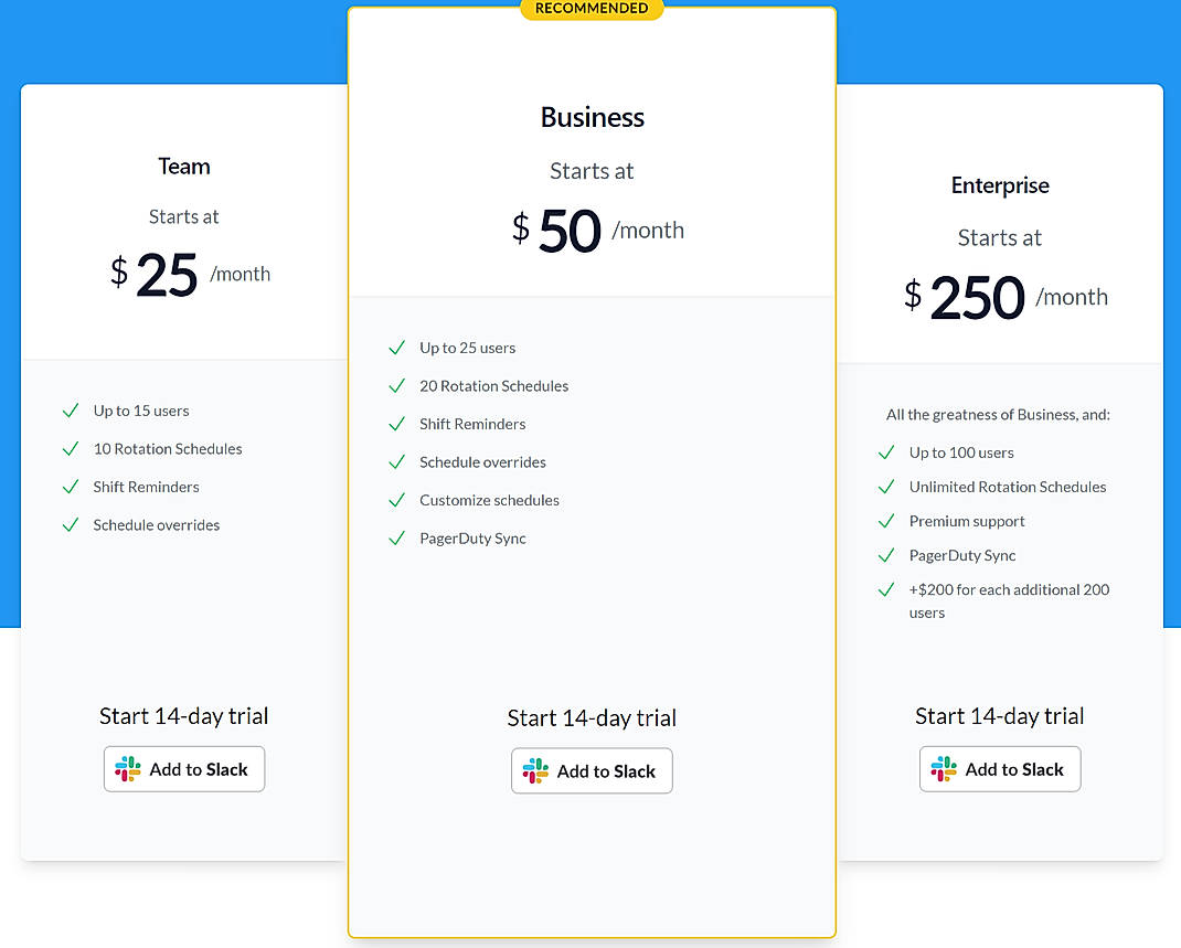 Pricing screenshot