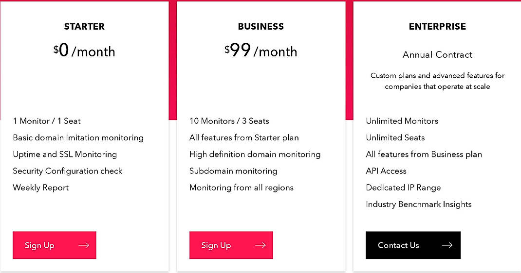 Pricing screenshot