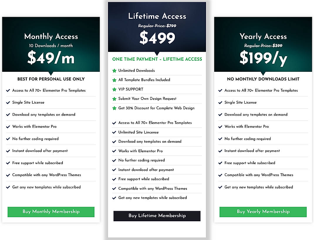Pricing screenshot