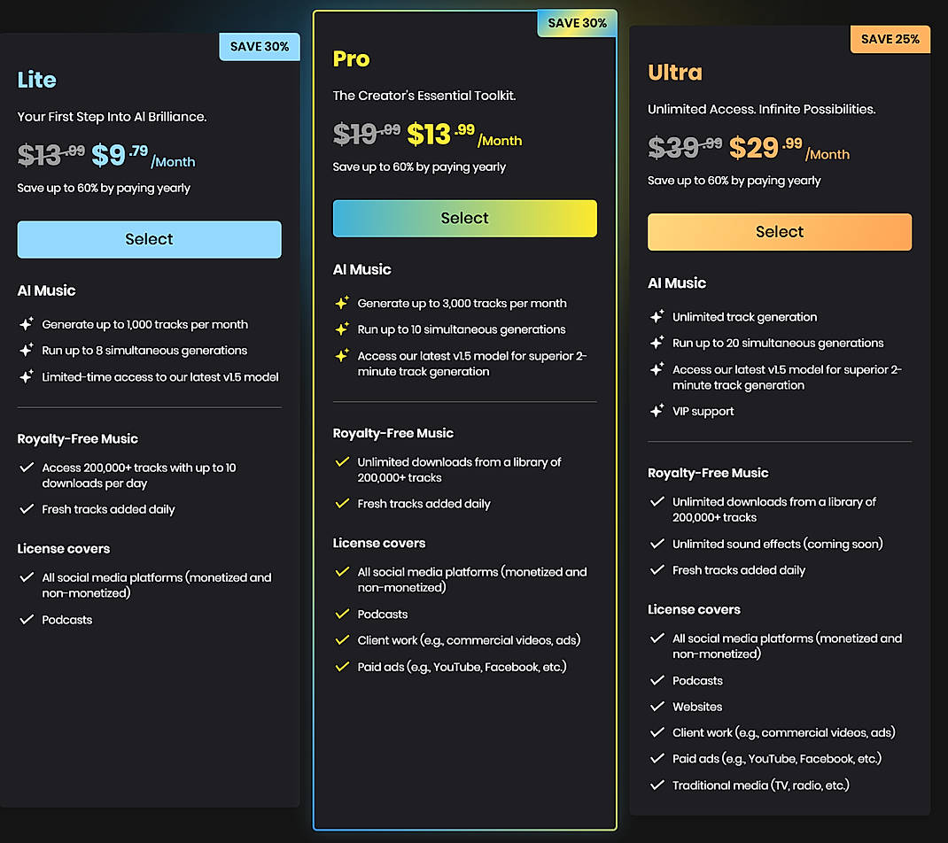 Pricing screenshot