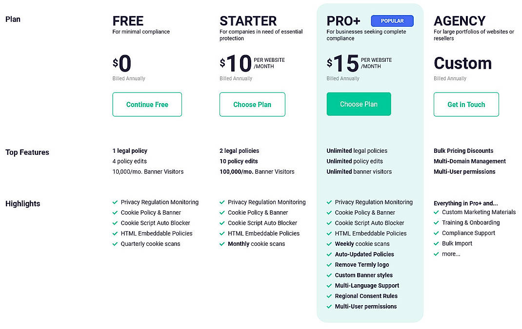 Pricing screenshot