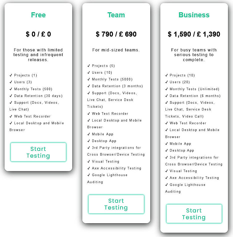 Pricing screenshot