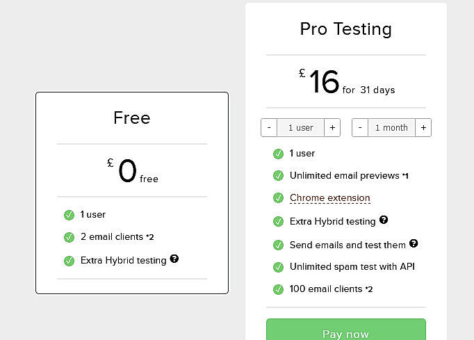 Pricing screenshot