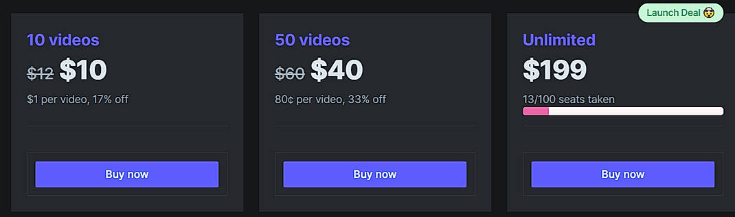 Pricing screenshot