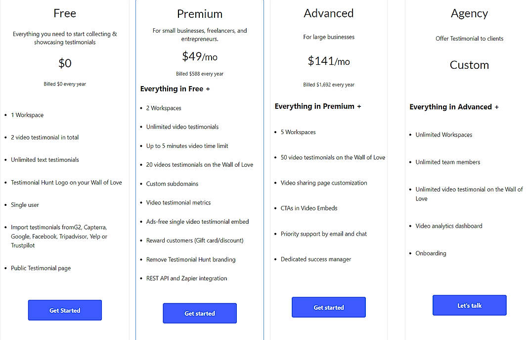 Pricing screenshot