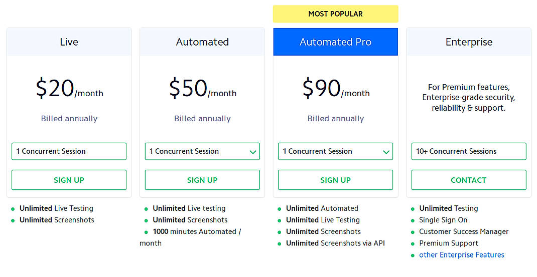 Pricing screenshot