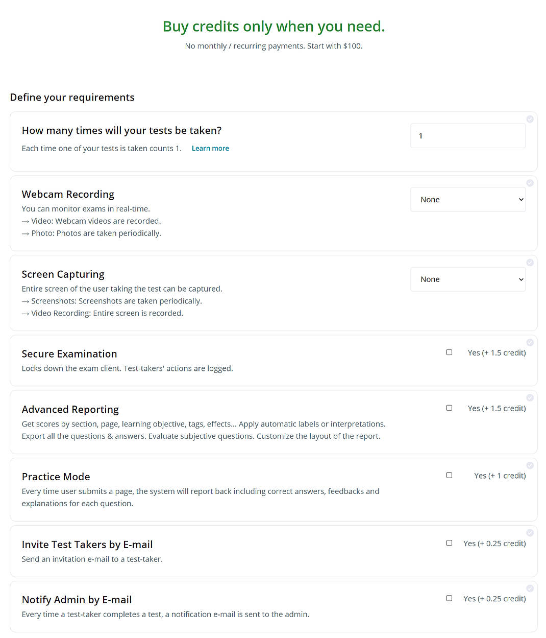 Pricing screenshot