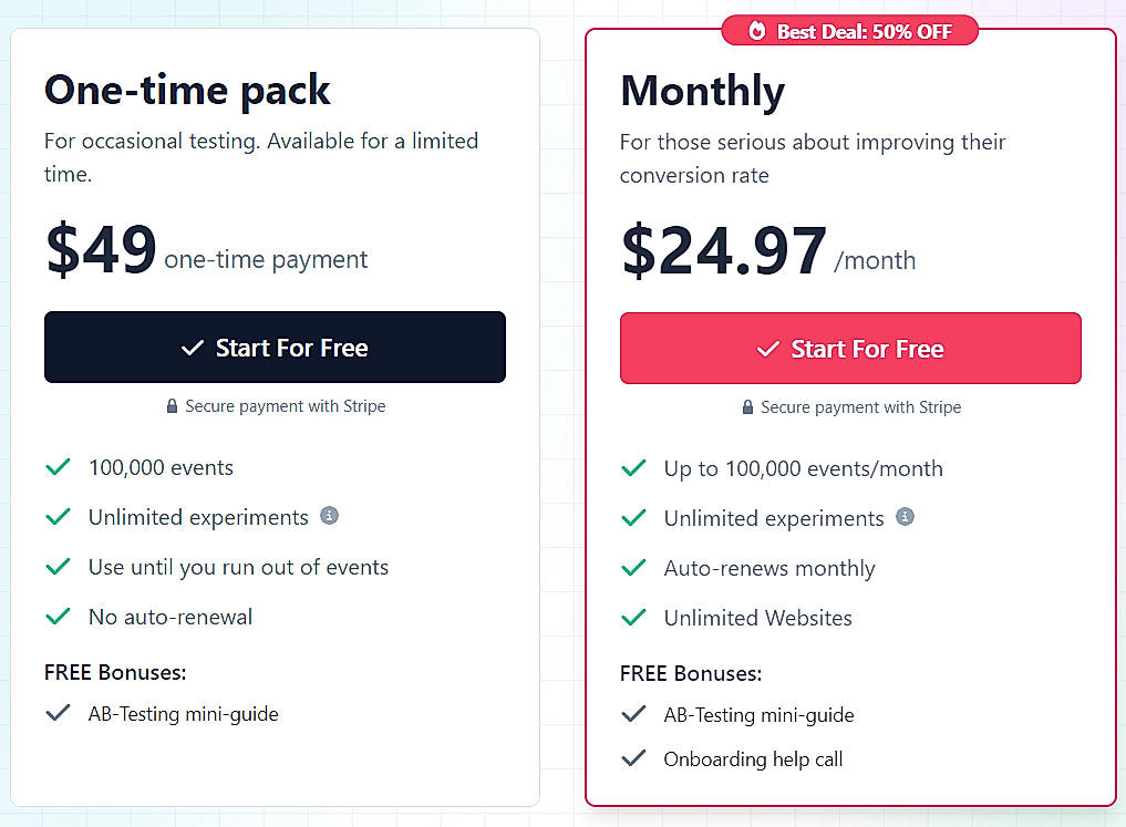 Pricing screenshot