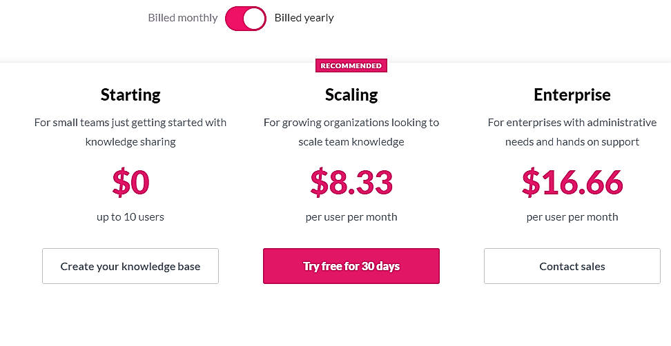 Pricing screenshot