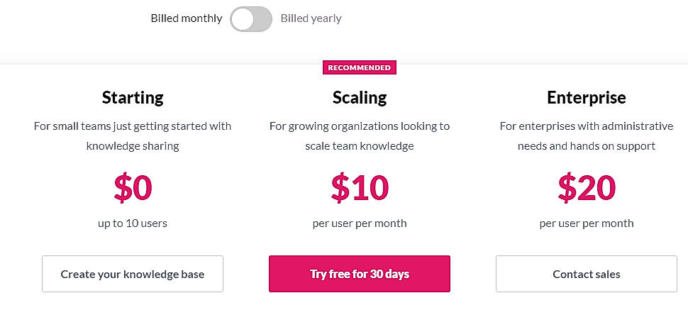 Pricing screenshot