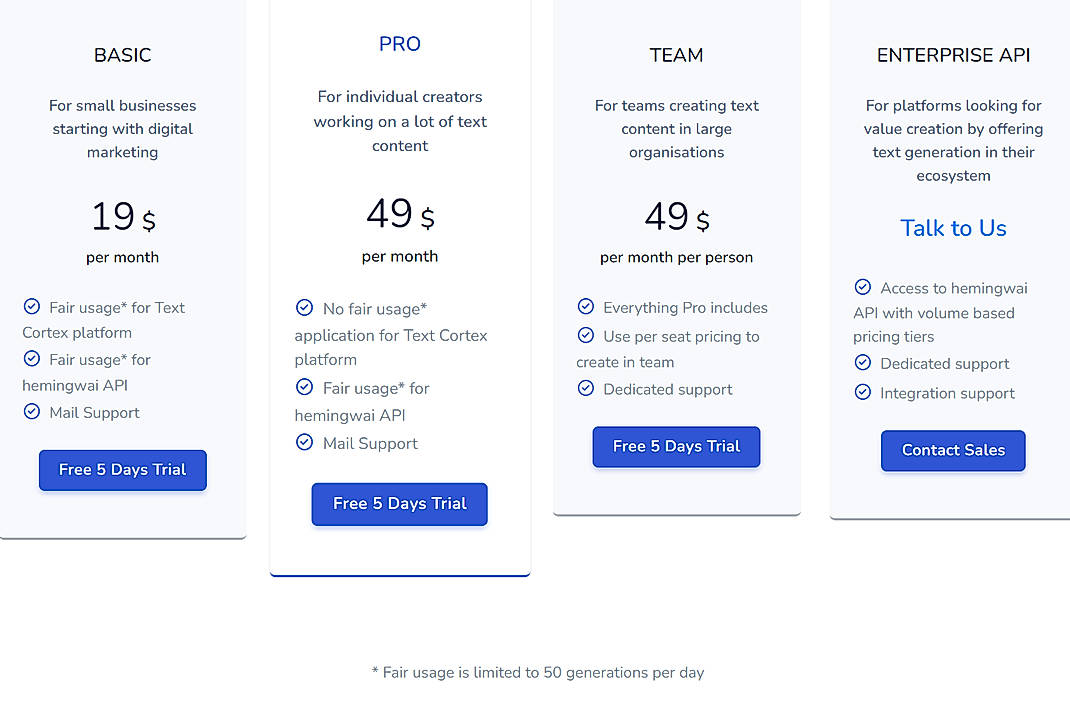 Pricing screenshot