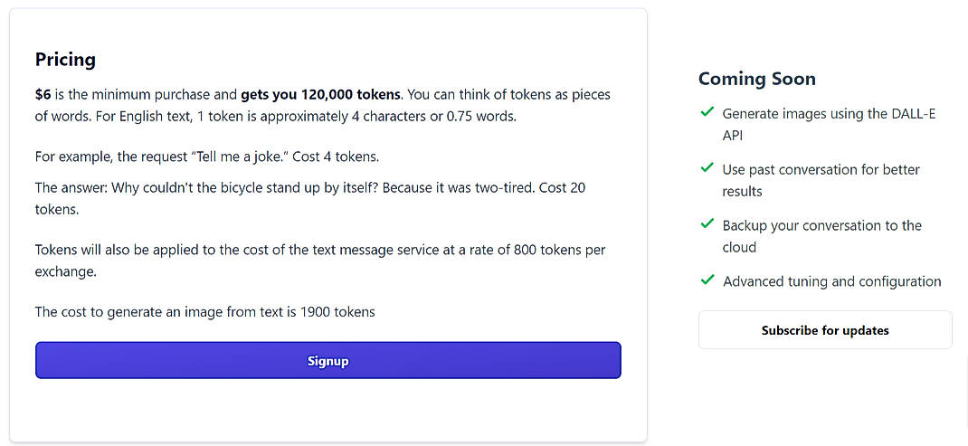 Pricing screenshot