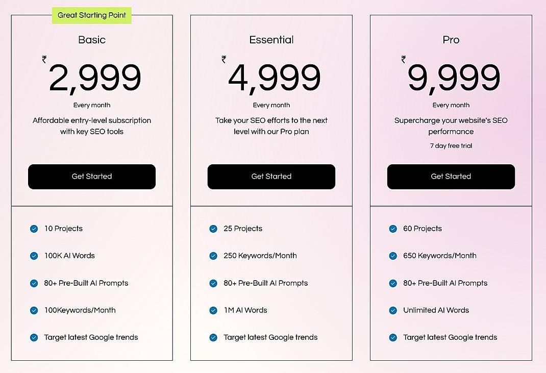 Pricing screenshot