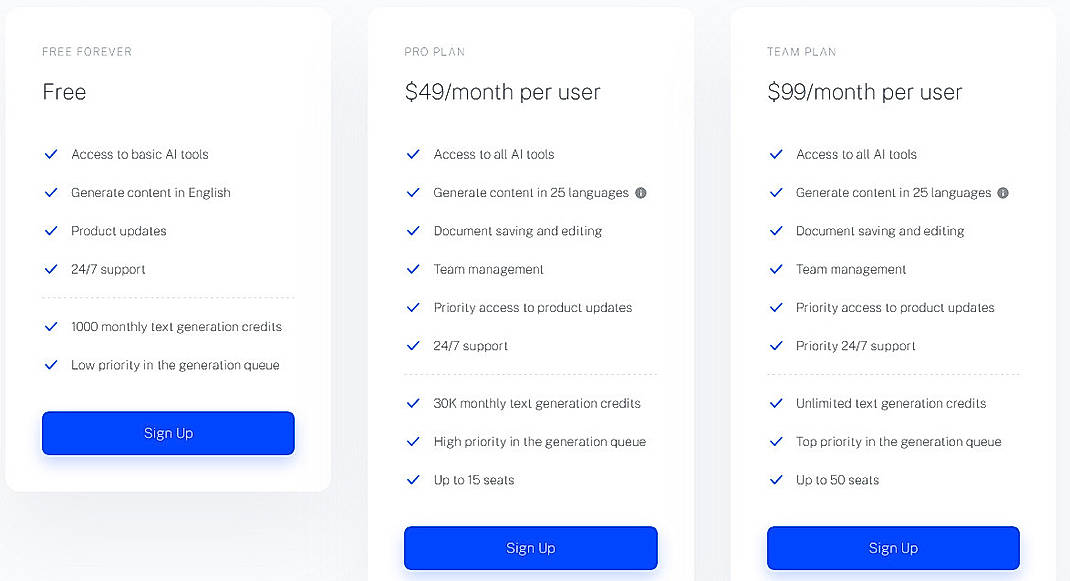 Pricing screenshot