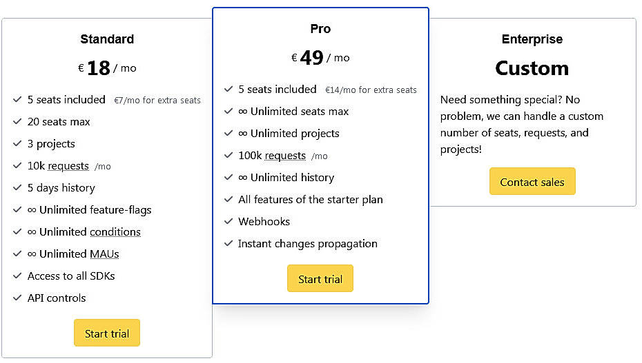 Pricing screenshot