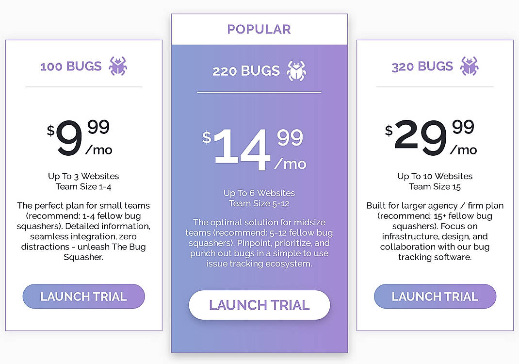 Pricing screenshot