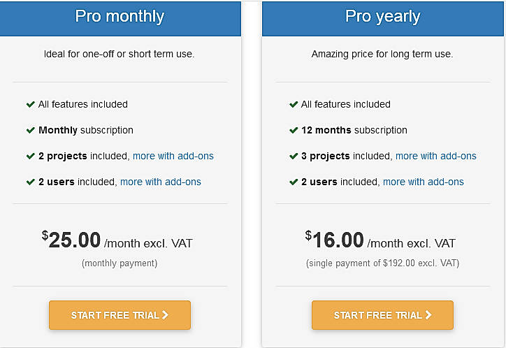 Pricing screenshot