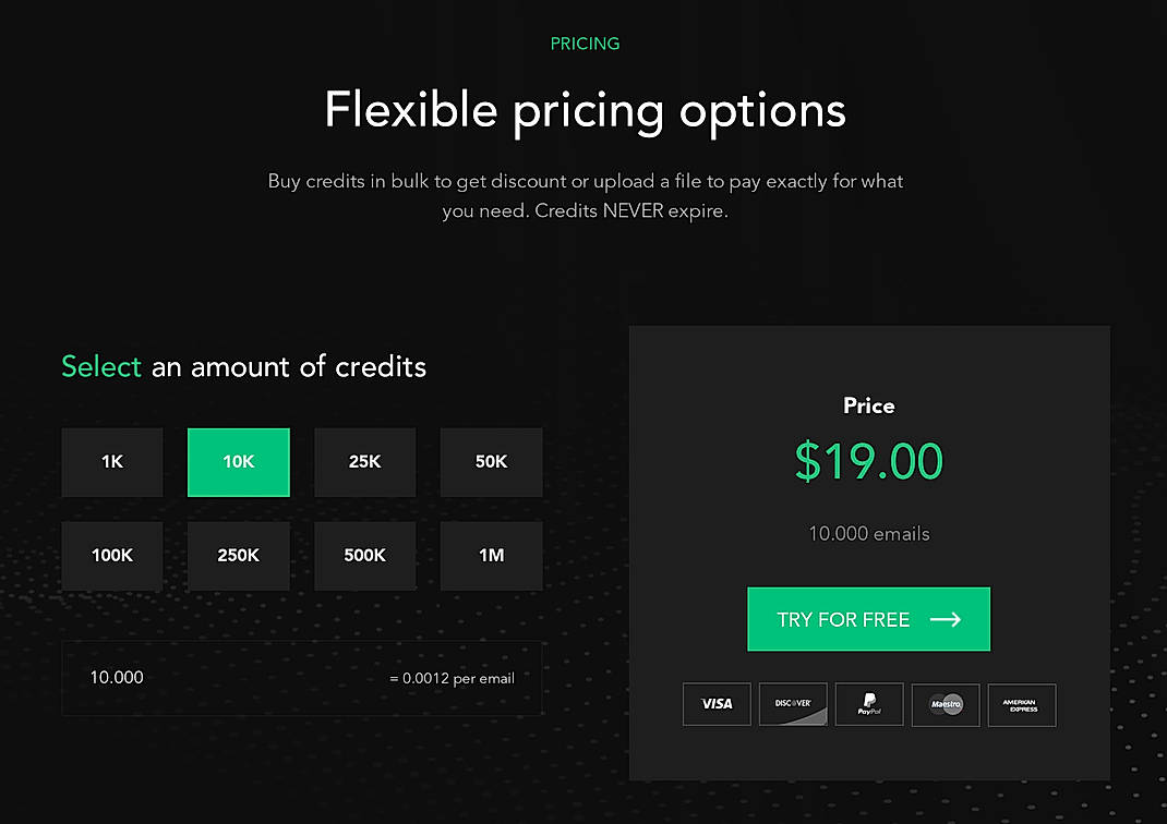 Pricing screenshot