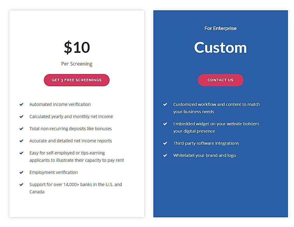 Pricing screenshot