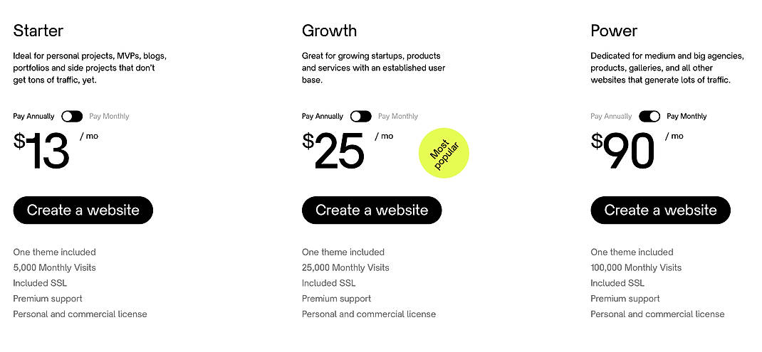 Pricing screenshot
