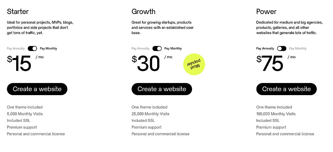 Pricing screenshot