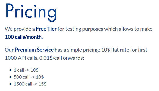 Pricing screenshot