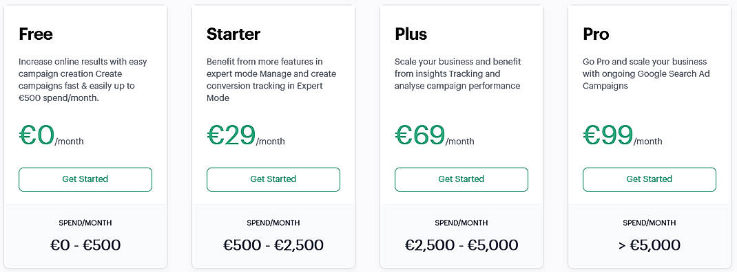 Pricing screenshot