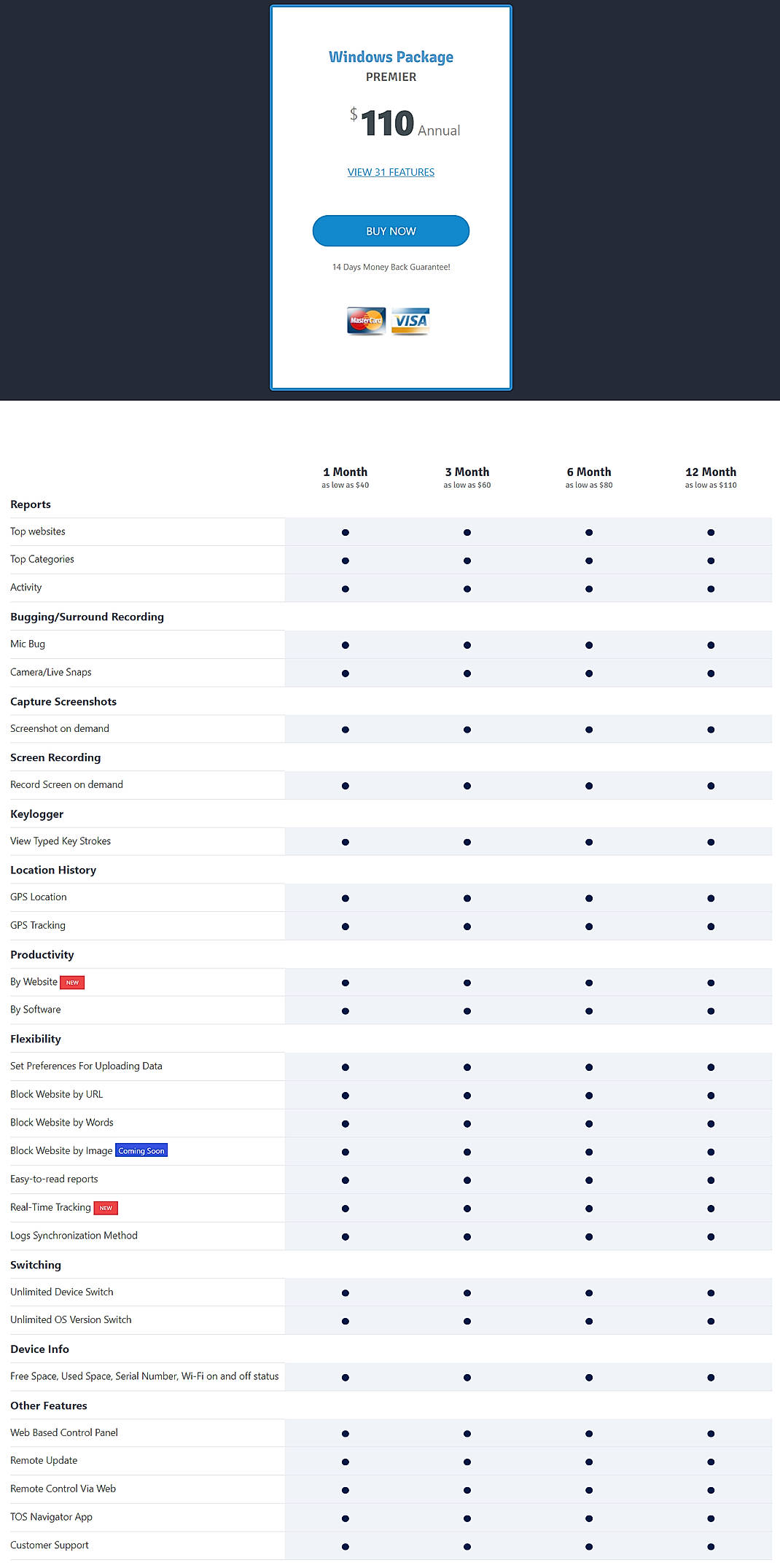 Pricing screenshot