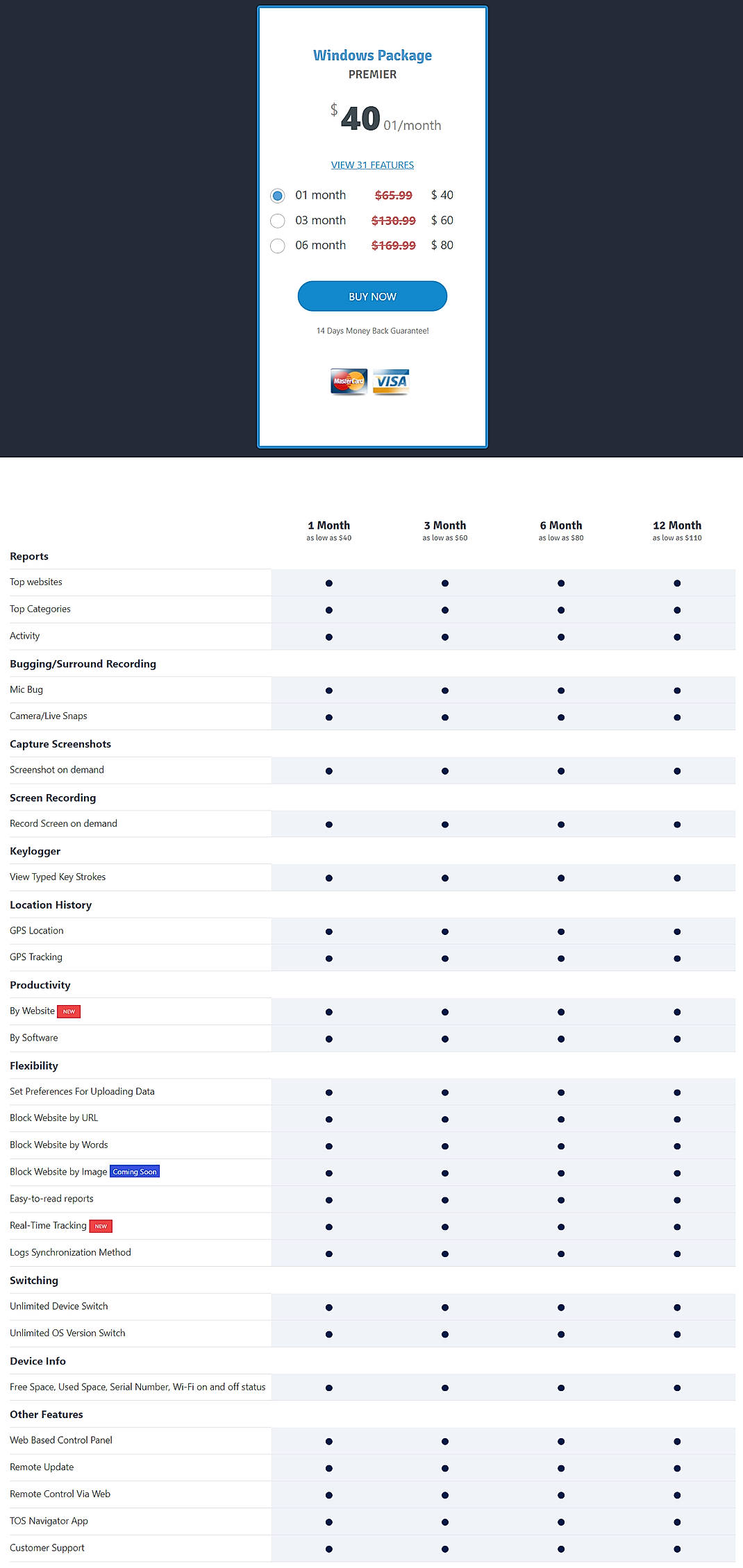 Pricing screenshot