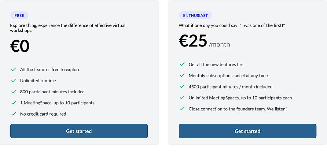 Pricing screenshot