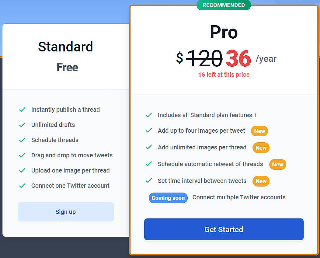 Pricing screenshot