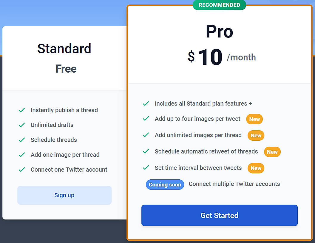 Pricing screenshot