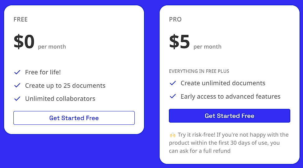 Pricing screenshot