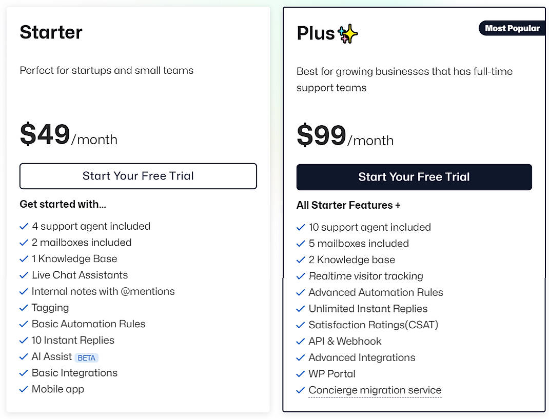 Pricing screenshot