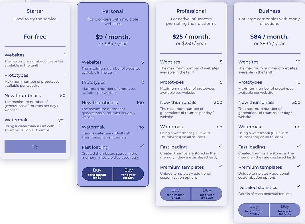 Pricing screenshot